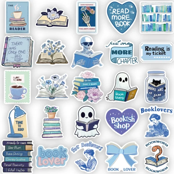 10/30/50pcs Ins Style Cute Cartoon Blue Bookish Stickers