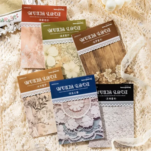 kf-S85c3631a2fc04f9fb85600e640d6e6cfa 30 Sheets Classical Art Flower Lace Handpiece Collage Book