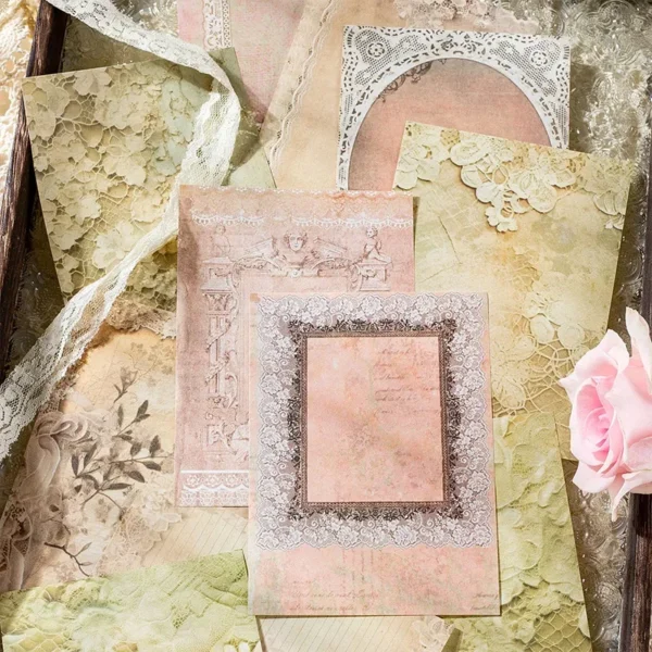 30 Sheets Classical Art Flower Lace Handpiece Collage Book